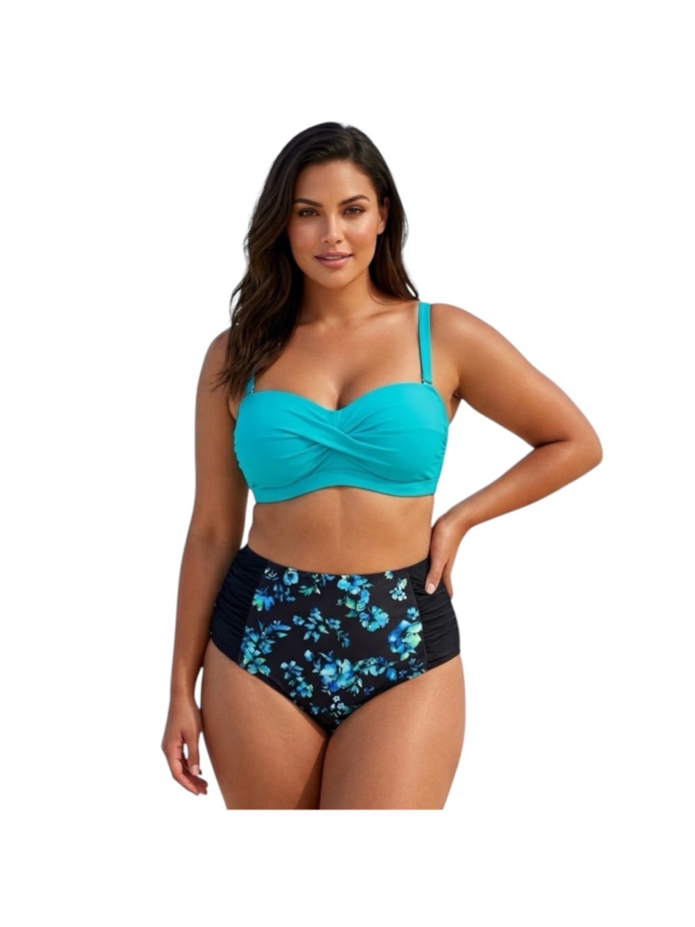 NWT Yonique Plus Size 18W Two Piece Bikini High Waist Floral Swimsuit